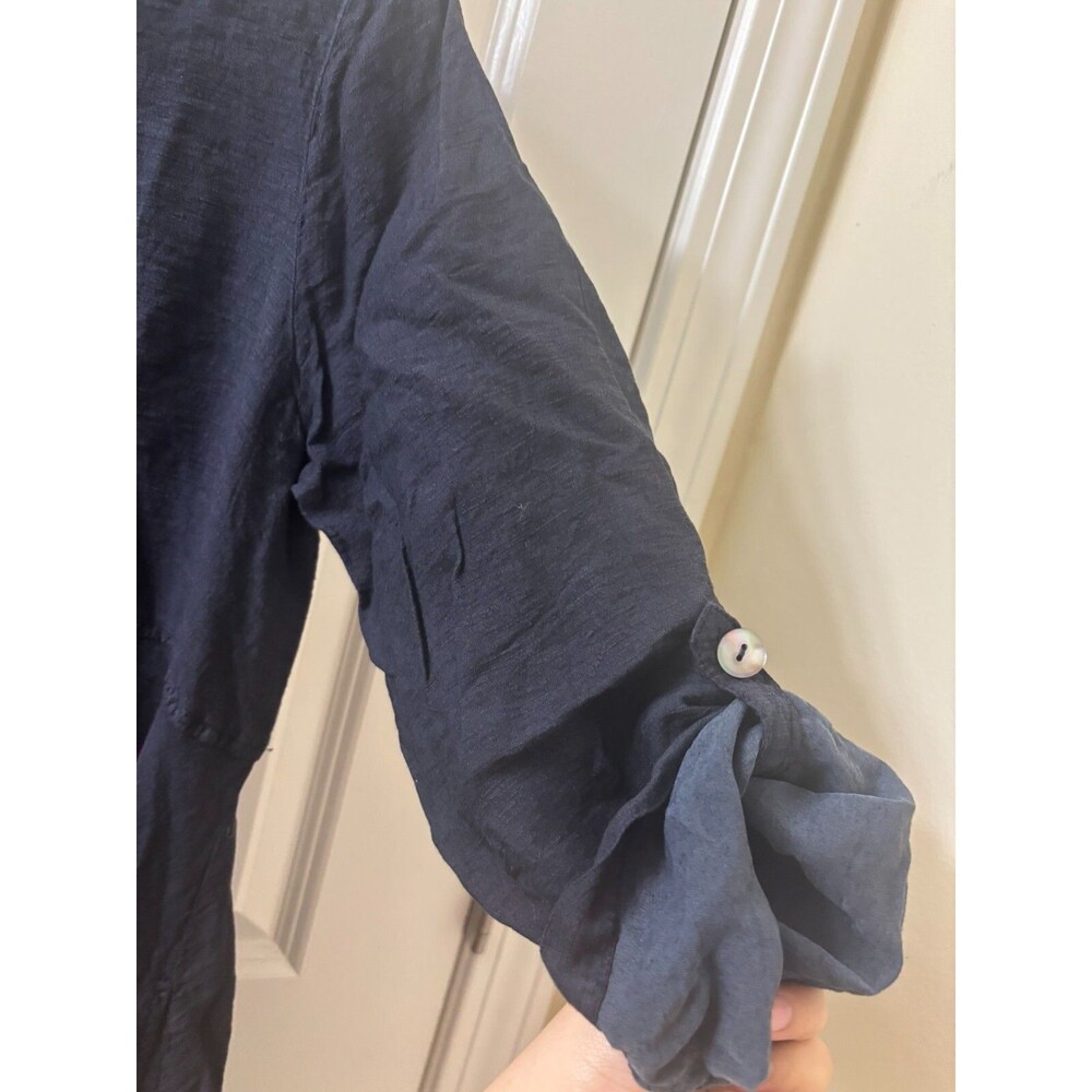 Sahara SHIRT DRESS TEXTURED Viscose Button Up Bubble Hem Dress BLUE NAVY SZ S - Picture 10 of 16